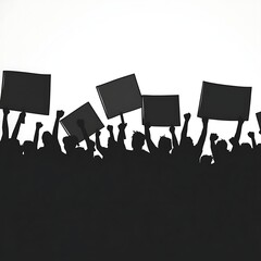 Crowd protest silhouette raising banners unity people power social justice movement activism march demonstration image