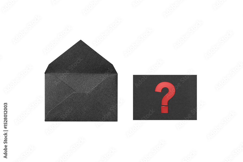 Wall mural a black message card with a red question mark and a black envelope, placed side by side