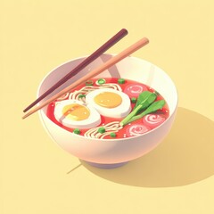 A bowl of ramen with chopsticks.