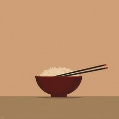 Bowl of rice with chopsticks.