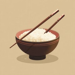 A bowl of rice with chopsticks.