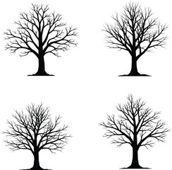 Obraz premium Halloween tree silhouette, vector, illustration, line art.