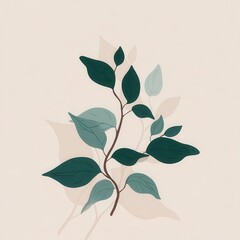Delicate branch with leaves in muted greens and beige.
