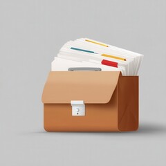 Tan briefcase filled with documents.