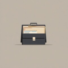 Black briefcase filled with documents.