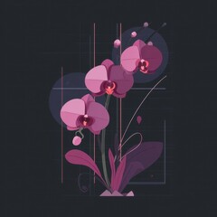 A stylized illustration of orchid blossoms.