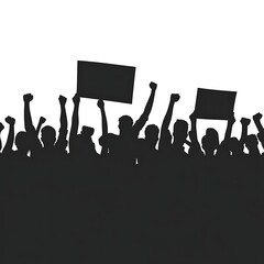 March crowd silhouette protest raising banners people power unity social justice activism public demonstration image