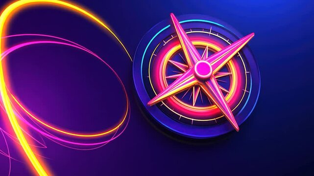 Neon compass graphic on dark background