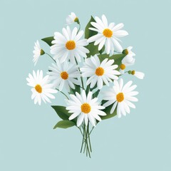 Fototapeta premium Delicate bouquet of white daisies against a pale background.