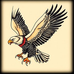 Patriotic eagle tattoo design american traditional ink flash style vintage bold wings fierce feathers