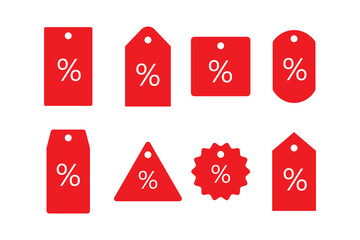 Set of discount coupon or shopping tag. Label with percentage, discount offer tag symbol. Red friday discount, sale label. Sale price tag with discount offer. Vector