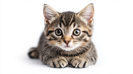 Fototapeta premium cat on white background, tabby_cat_sitting_and_looking_on_white_background