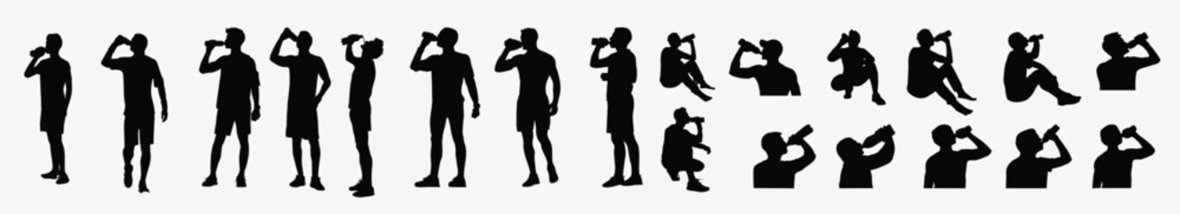 man drinks water silhouette