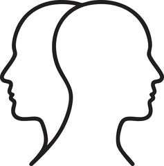 Intertwined Minds A Simple Line Drawing of Two Head Silhouettes Facing Opposite Directions minimalist illustration