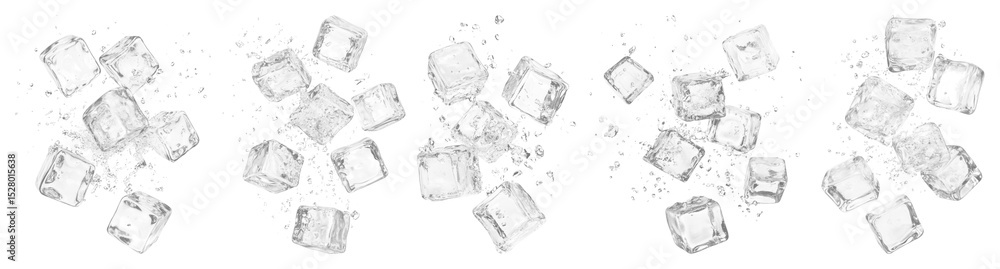 Poster png floating ice cubes with bubbles, element set on transparent background