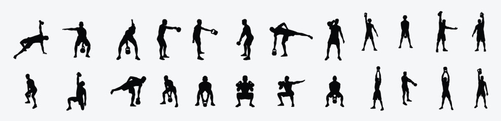 man kettlebells vector silhouettes