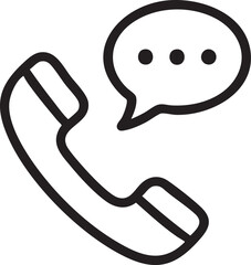 Telephone Handset with Speech Bubble Icon Communication Support and Contact Symbol black white line art