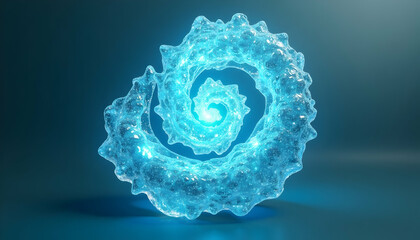 Abstract luminous turquoise spiral structure, creating an intriguing visual effect