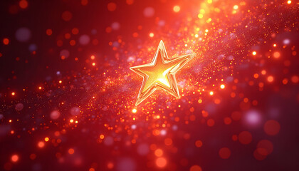 Radiant Star with Shimmering Particles on a Dark Red Gradient Background