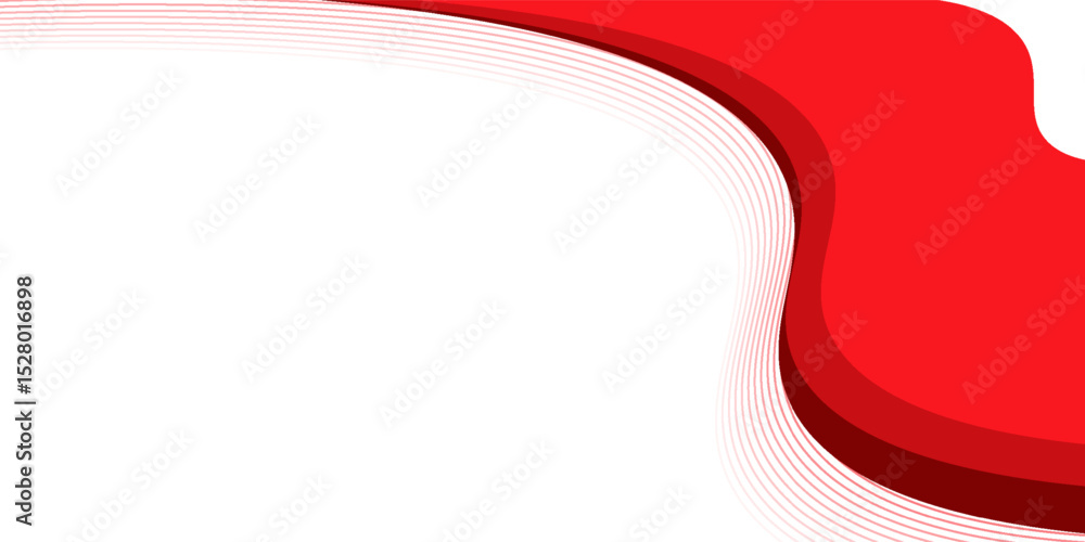 Poster a white background with red abstract waves layered on top, featuring thin lines and a gradient of re