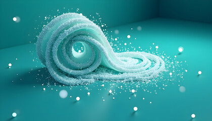 Serene Aquamarine Swirl with Glittering Particles in a Minimalist Setting
