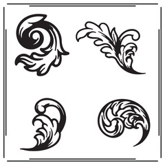 Baroque Flourish Ornament Vector Set – Elegant Black Vintage Leaf Swirls and Decorative Elements for Frames, Invitations, Labels, Borders, Craft Designs, or Antique Patterns