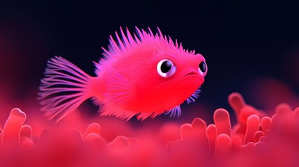 Fototapeta premium Adorable 3D Render of a Pink Fish in a Vibrant Coral Reef. Perfect for children's books, websites, and playful designs.