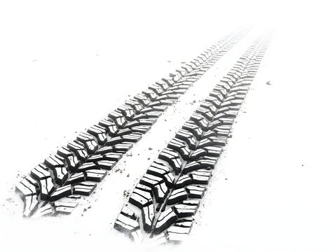 Detailed tire tracks on a white background showcasing a grunge style in art