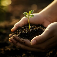 Person holding small green plant with care reflecting love for nature and sustainable living