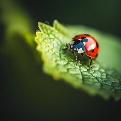 Charming ladybird perched elegantly on a leaf surrounded by lush greenery in a garden environment