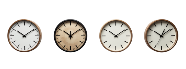 A set of three wall clocks with black hands