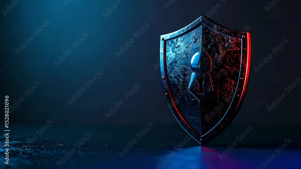 Poster digital shield: the symbolic depiction of security in the digital age, showcasing a textured shield 