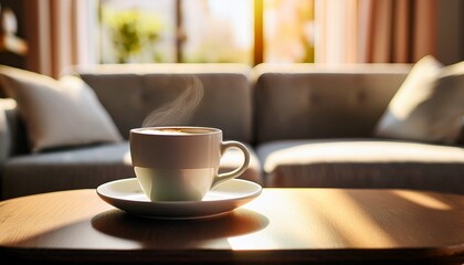 Obraz premium close up morning coffee on the table in the living room