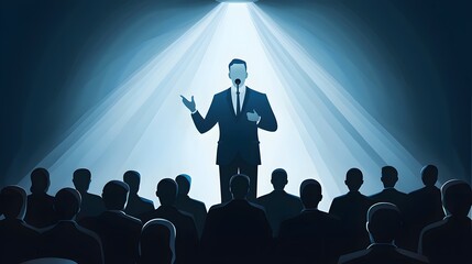 Charismatic man speaking into a microphone at an event captivating the audience with his words