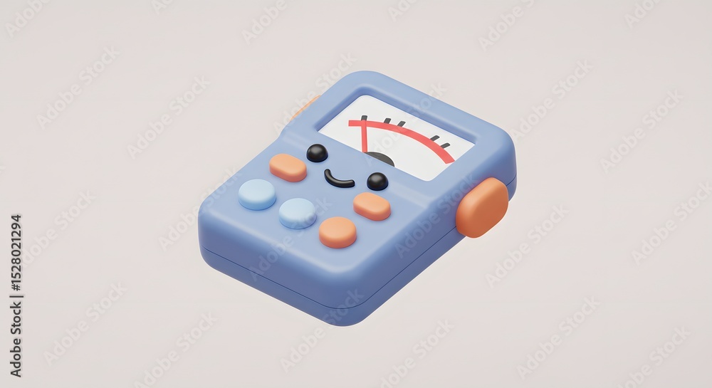 Poster adorable 3d render of a cartoonish meter device with happy face and colorful buttons