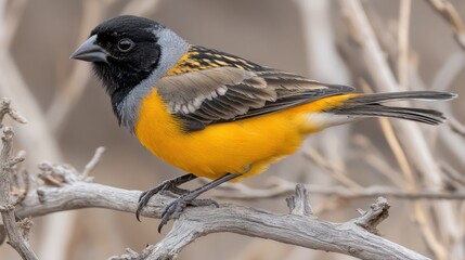 Yellow-Colored Bird Perched on a Branch in a Natural Setting