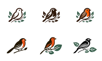 Creative luxury modern bird with green leaf logo template vector icon set