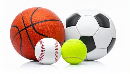 high resolution sport balls on white background basketball soccer baseball golf tennis