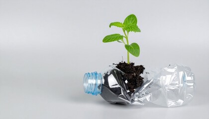waste to wealth eco friendly business ideas a sprouting plant emerging from a plastic bottle on a gray background