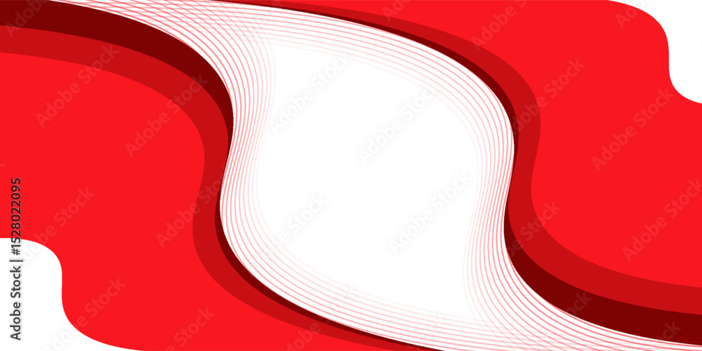 Poster a white background with red abstract waves layered on top, featuring thin lines and a gradient of re