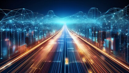 logistic road with hologram data online network background