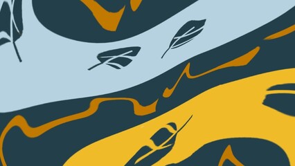 Abstract Artwork with Stylized Leaves and Colorful Wavy Motion Design. Illustration