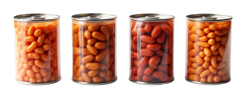 A set of four glass jars filled with dried beans.