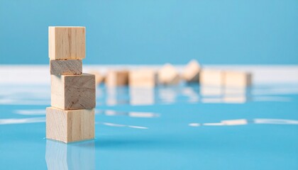 stack of wooden blocks balanced on water surface