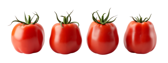 A row of four red tomatoes