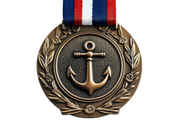 Bronze medal with an anchor design and a ribbon