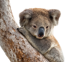 Fototapeta premium Koala resting on a tree trunk in a natural setting