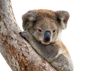 Koala resting on a tree trunk in a natural setting
