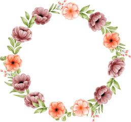 Watercolor Wreath and Leaves Circle Frame