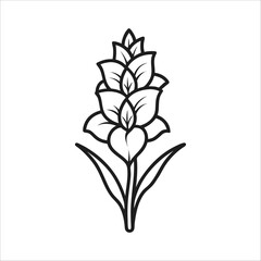 Gladiolus Flower Outline Icon in Black and White